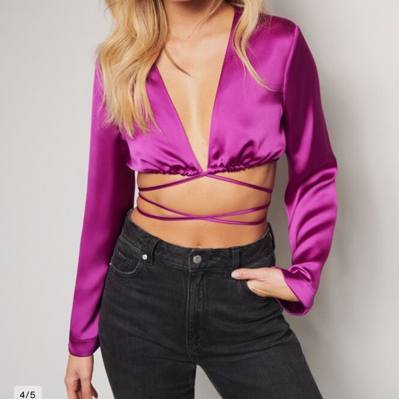 fuschia dynamite wrap satin blouse top - Picture 1 of 3